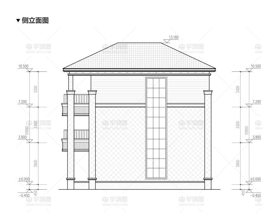 漂亮的三層帶小陽臺別墅設(shè)計(jì)圖紙及效果圖